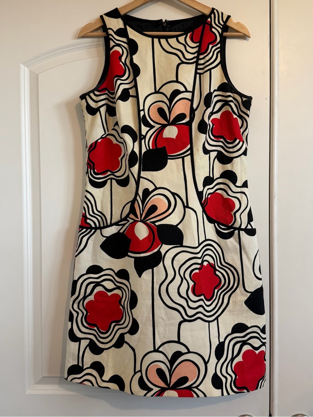 BCBGMaxAzria Cream Shift Dress with Red & Black Floral Print